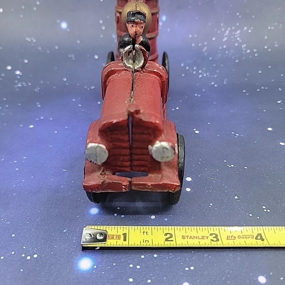 Vintage Cast Iron Red Fire Engine Pumper Toy Truck 7
